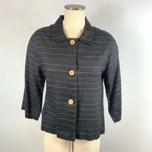 VTG Chico's Linen Embroidered Stripe Lagenlook Boxy Jacket Top Size 1 Medium